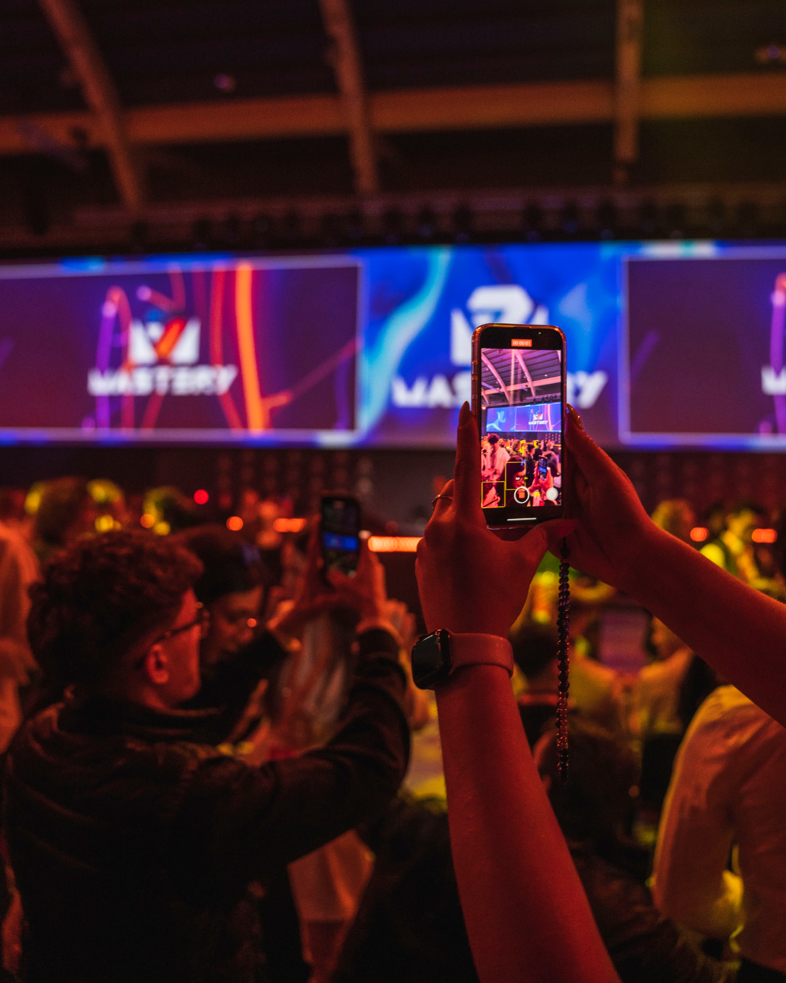 Pubblico che riprende con lo smartphone il palco illuminato